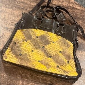 Yellow and Brown Geometric Shoulder Bag